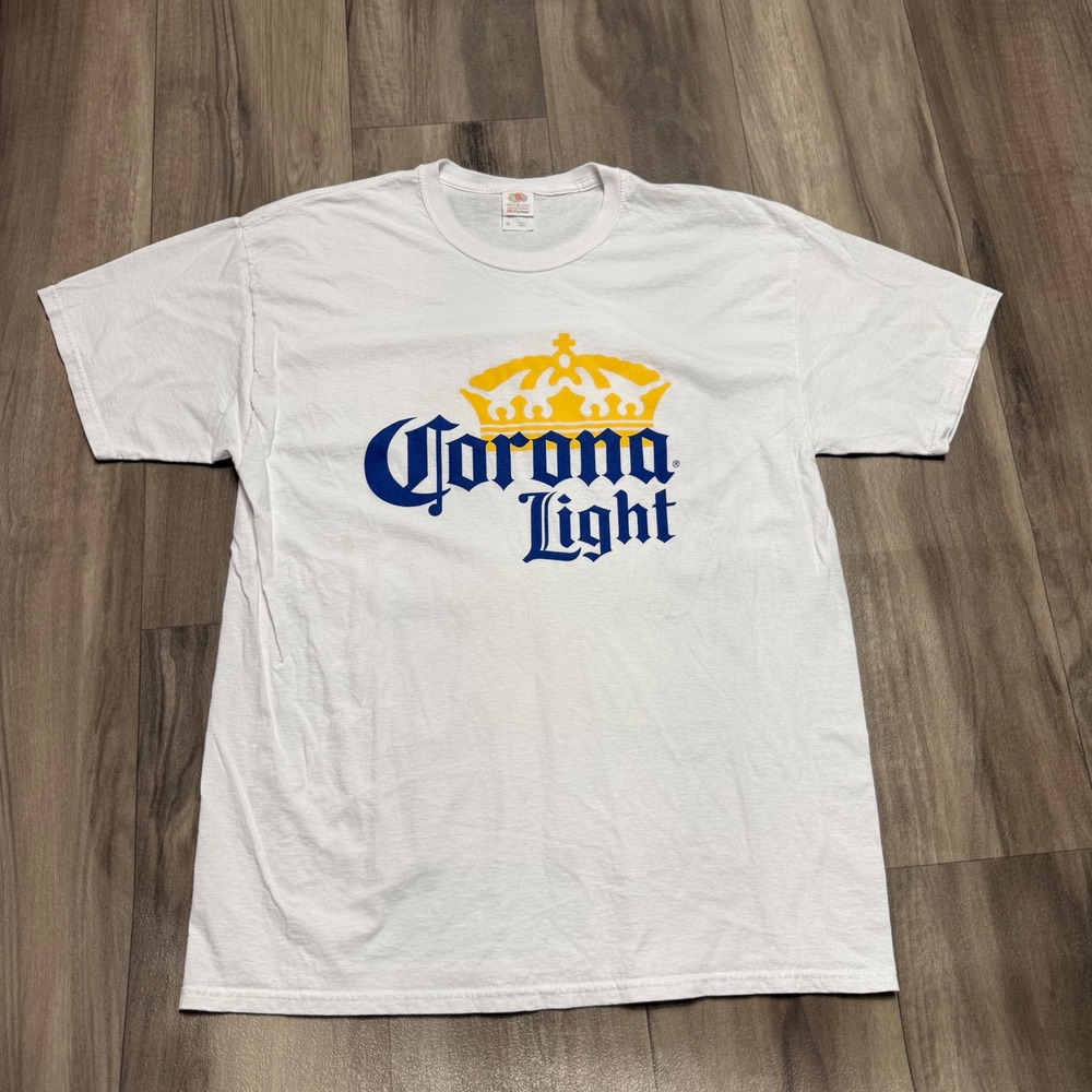 Fruit of the Loom Corona Light Beer Graphic T-Shirt White XL Short Sleeve Cotton